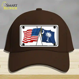 South Carolina Crossed US Flag Novelty License Plate Hat Cotton / Dark Brown