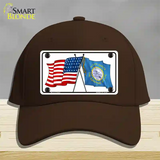 South Dakota Crossed US Flag Novelty License Plate Hat Cotton / Dark Brown