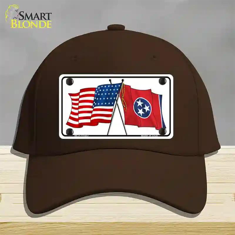 Tennessee Crossed US Flag Novelty License Plate Hat Cotton / Dark Brown