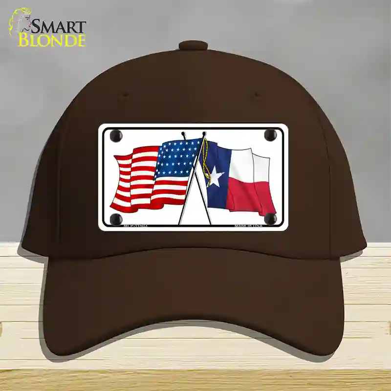 Texas Crossed US Flag Novelty License Plate Hat Cotton / Dark Brown