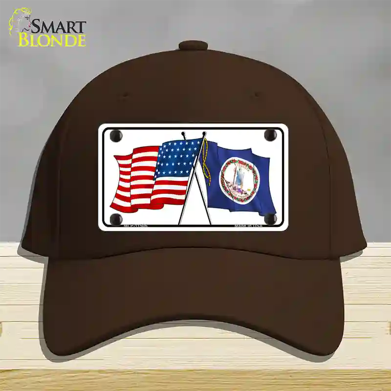 Virginia Crossed US Flag Novelty License Plate Hat Cotton / Dark Brown