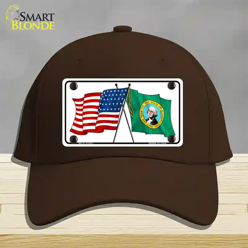 Washington Crossed US Flag Novelty License Plate Hat Cotton / Dark Brown