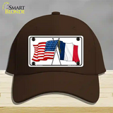 France Crossed US Flag Novelty License Plate Hat Cotton / Dark Brown