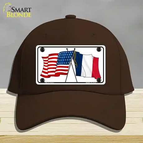 France Crossed US Flag Novelty License Plate Hat Cotton / Dark Brown