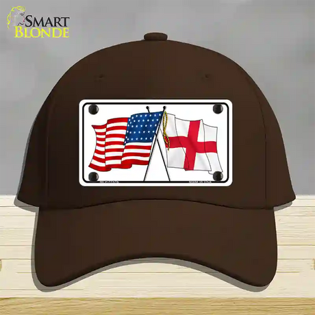 England Crossed US Flag Novelty License Plate Hat Cotton / Dark Brown