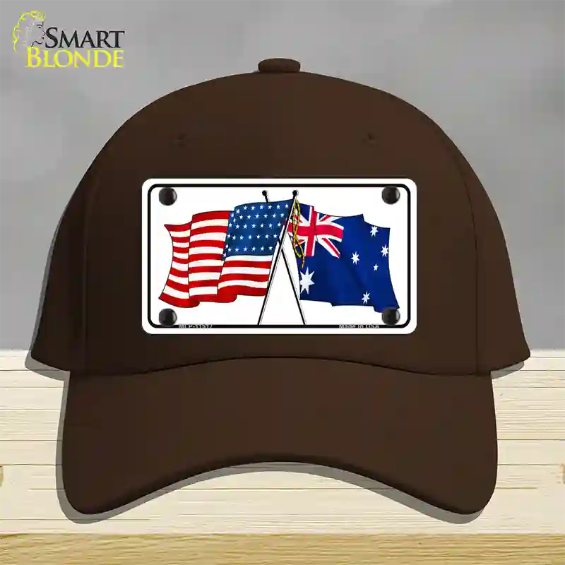 Australia Crossed US Flag Novelty License Plate Hat Cotton / Dark Brown