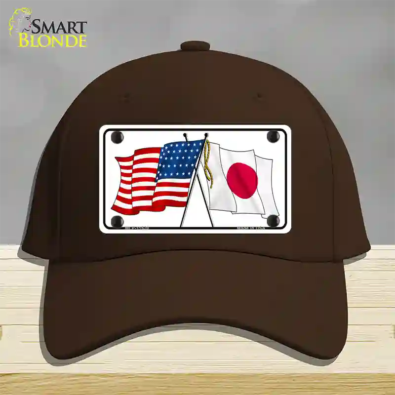 Japan Crossed US Flag Novelty License Plate Hat Cotton / Dark Brown