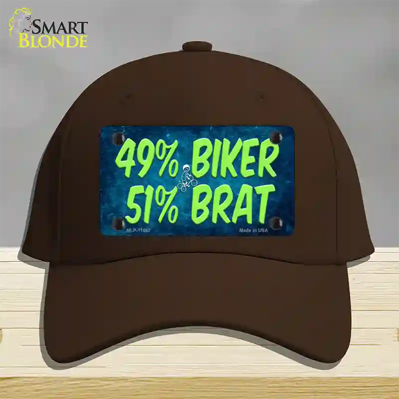 49% Biker 51% Brat Novelty License Plate Hat Cotton / Dark Brown