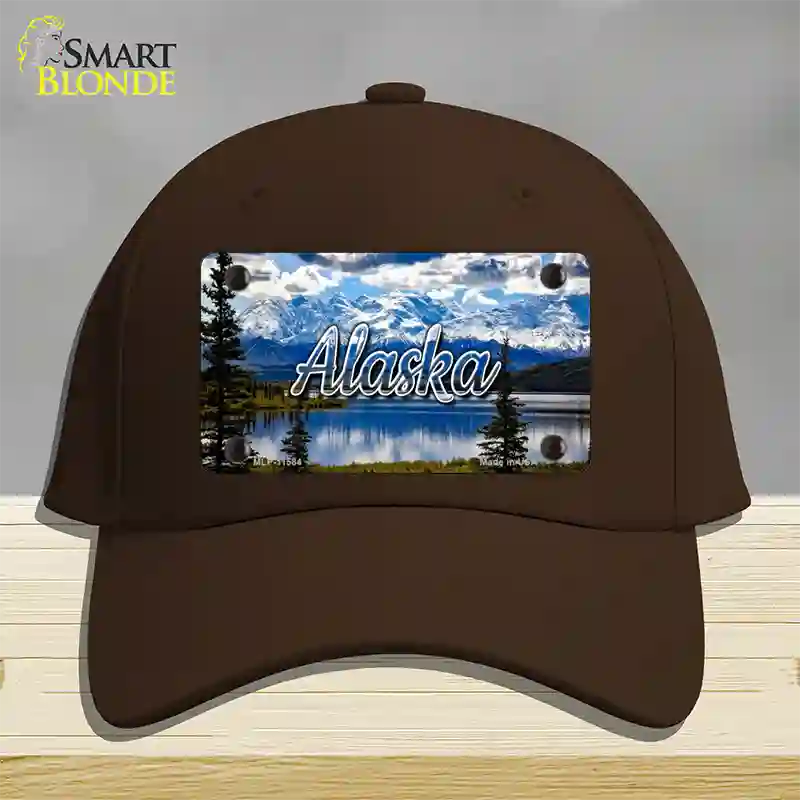 Alaska Snowy Mountains State Novelty License Plate Hat Cotton / Dark Brown