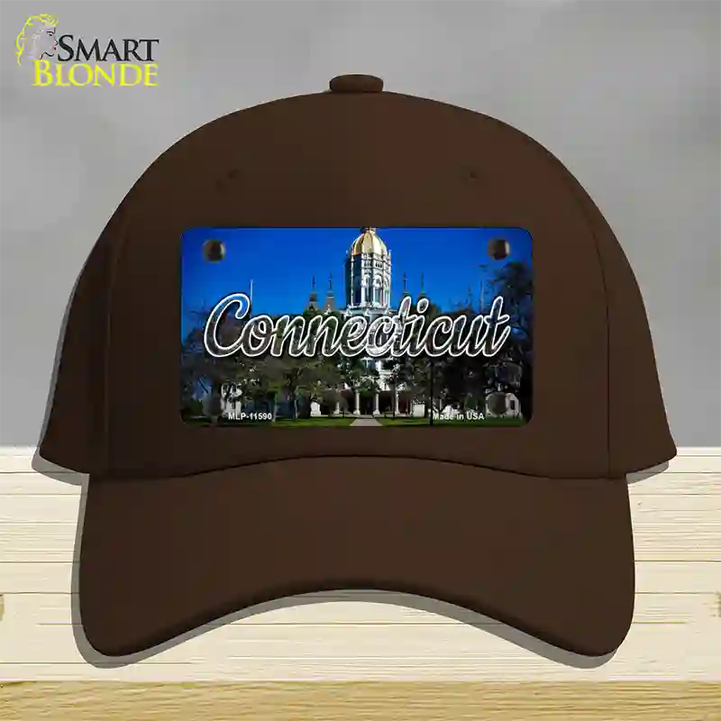 Connecticut Capital Building State Novelty License Plate Hat Cotton / Dark Brown