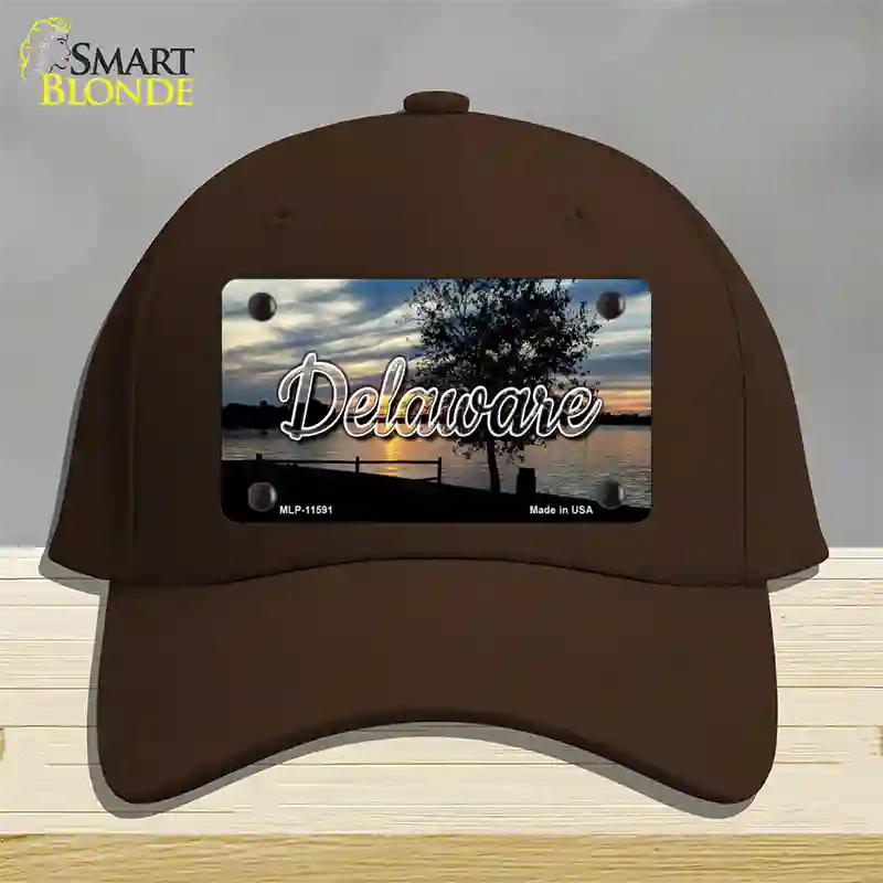 Delaware River Sunset State Novelty License Plate Hat Cotton / Dark Brown