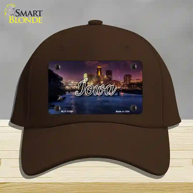 Iowa Bridge City Lights State Novelty License Plate Hat Cotton / Dark Brown