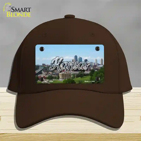 Kansas Downtown Skyline State Novelty License Plate Hat Cotton / Dark Brown