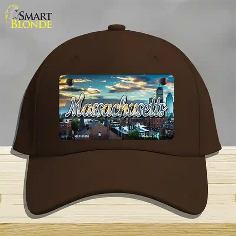 Massachusetts Sunset Skyline State Novelty License Plate Hat Cotton / Dark Brown