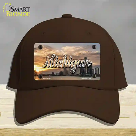 Michigan City Sunset State Novelty License Plate Hat Cotton / Dark Brown