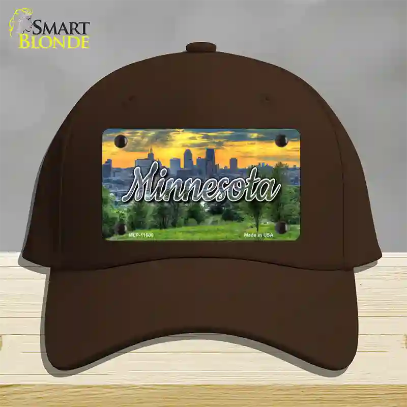 Minnesota City Skyline Sunset State Novelty License Plate Hat Cotton / Dark Brown