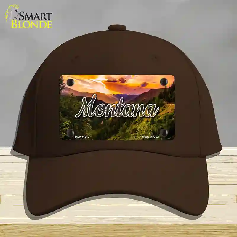 Montana Forest Sunset State Novelty License Plate Hat Cotton / Dark Brown