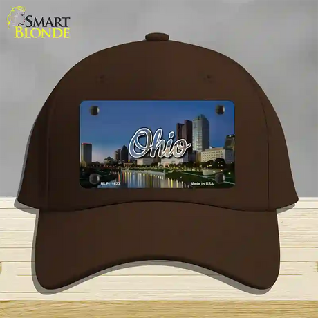 Ohio River City Skyline State Novelty License Plate Hat Cotton / Dark Brown