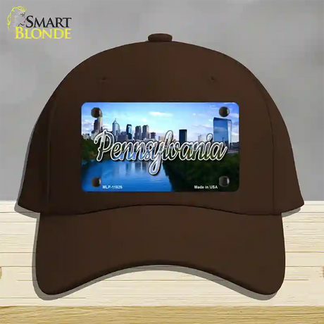 Pennsylvania Delaware City Skyline State Novelty License Plate Hat Cotton / Dark Brown