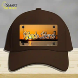 Rhode Island River Sunset State Novelty License Plate Hat Cotton / Dark Brown