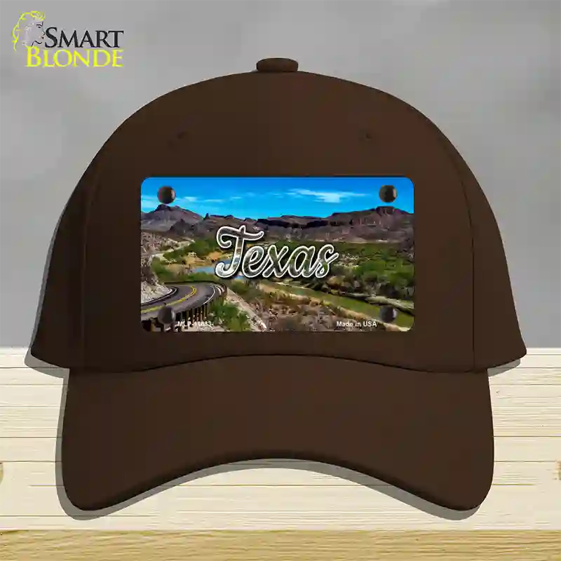 Texas Open Mountain Road State Novelty License Plate Hat Cotton / Dark Brown