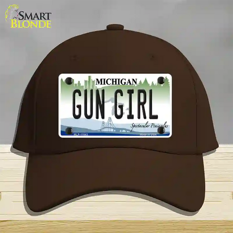 Gun Girl Michigan Novelty License Plate Hat Cotton / Dark Brown