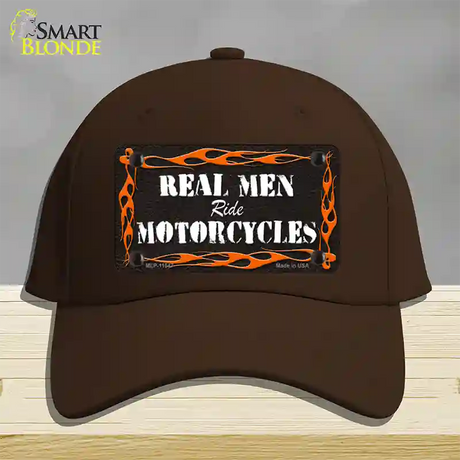 Real Men Ride Motorcycles Novelty License Plate Hat Cotton / Dark Brown