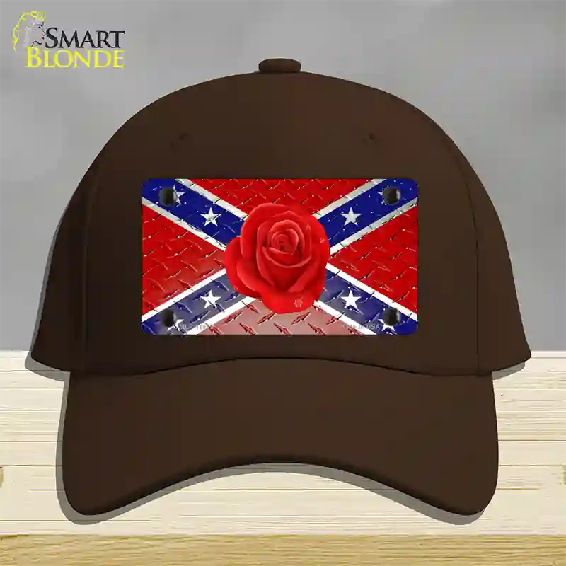 Confederate Flag With Red Rose Novelty License Plate Hat Cotton / Dark Brown