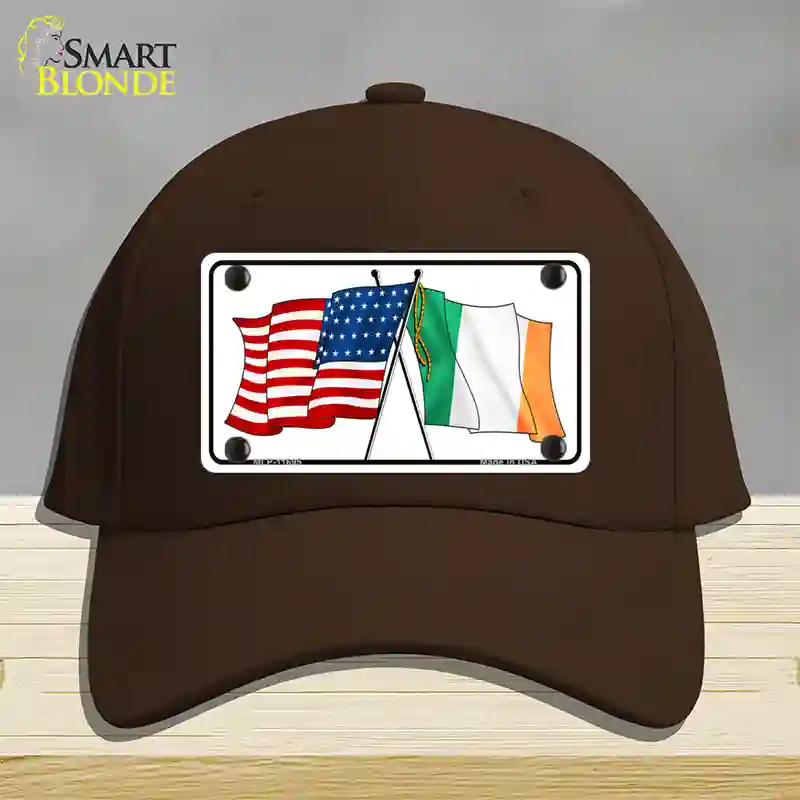 Ireland USA Crossed Flag Novelty License Plate Hat Cotton / Dark Brown