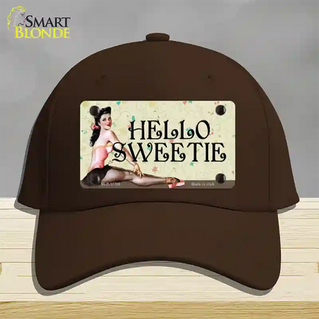 Hello Sweetie Vintage Pinup Novelty License Plate Hat Cotton / Dark Brown