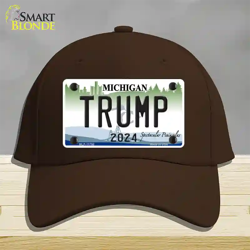 Trump 2024 Michigan Background Novelty License Plate Hat Cotton / Dark Brown