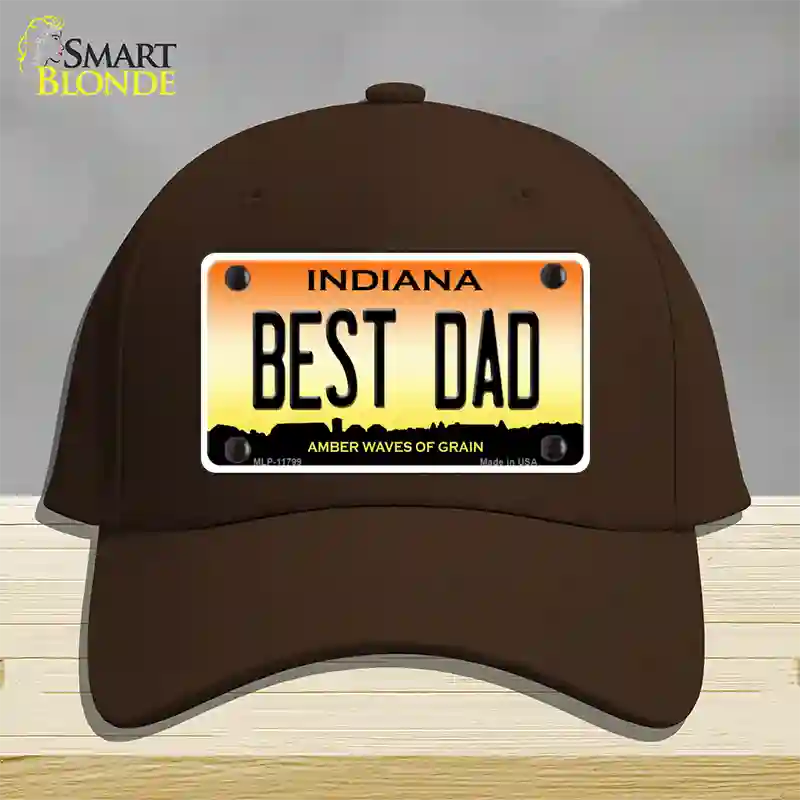 Best Dad Indiana Novelty License Plate Hat Cotton / Dark Brown