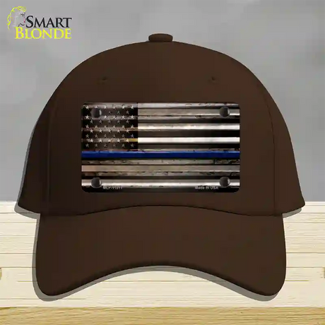 Thin Blue Line American Flag Novelty License Plate Hat Cotton / Dark Brown