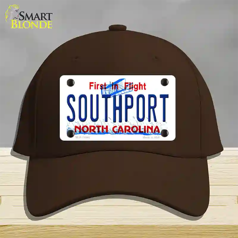 Southport North Carolina Novelty License Plate Hat Cotton / Dark Brown