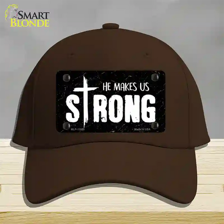 He Makes Us Strong Novelty License Plate Hat Cotton / Dark Brown