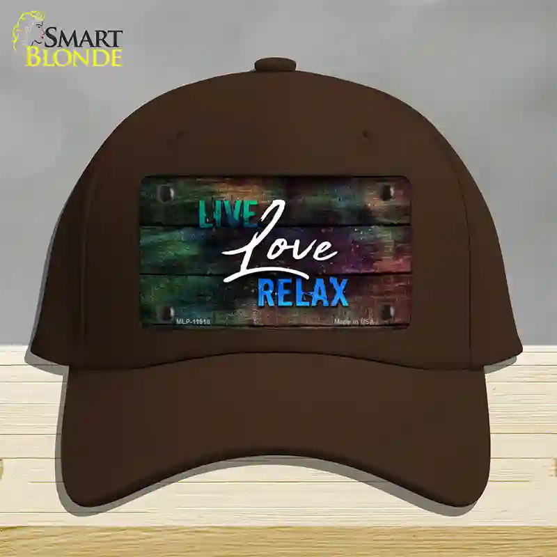 Live Love Relax Novelty License Plate Hat Cotton / Dark Brown