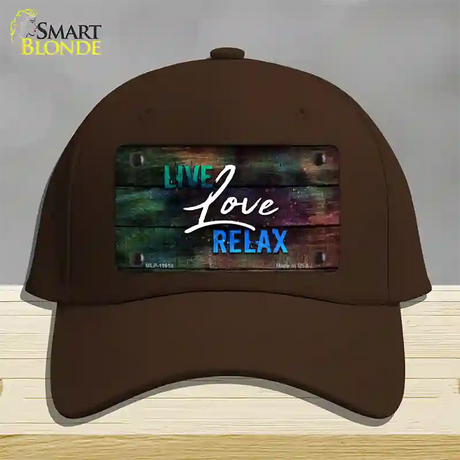 Live Love Relax Novelty License Plate Hat Cotton / Dark Brown