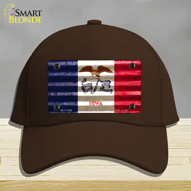 Iowa Corrugated Flag Novelty License Plate Hat Cotton / Dark Brown