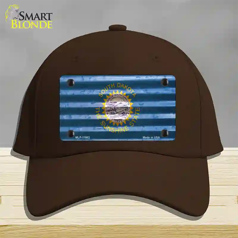 South Dakota Corrugated Flag Novelty License Plate Hat Cotton / Dark Brown