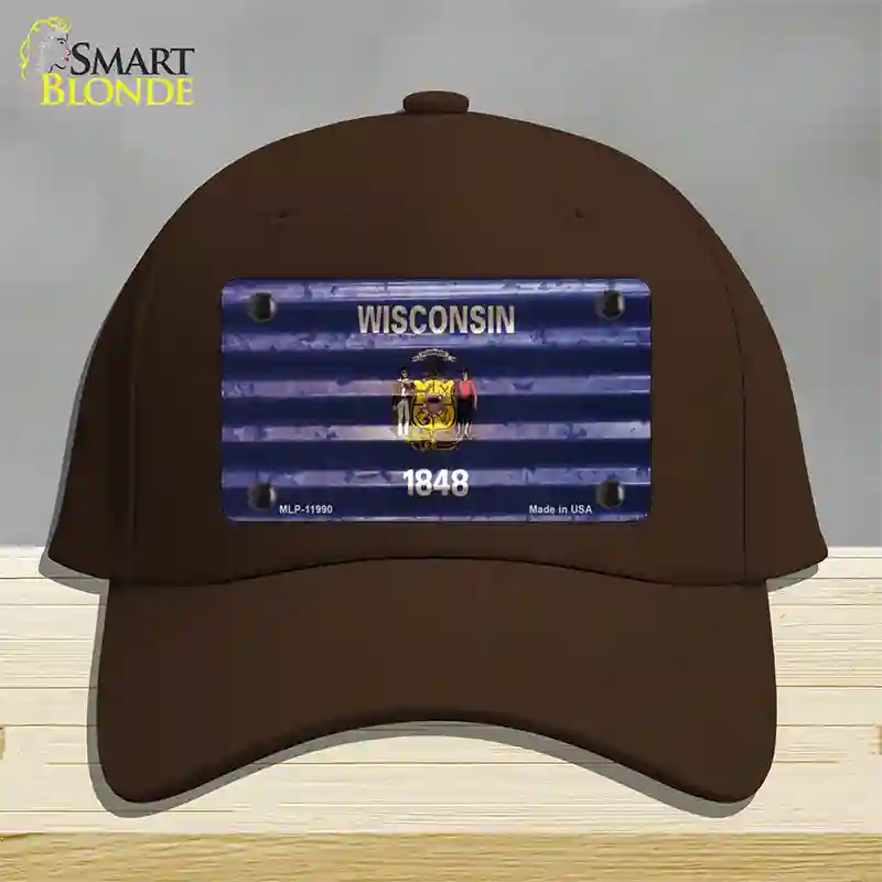 Wisconsin Corrugated Flag Novelty License Plate Hat Cotton / Dark Brown