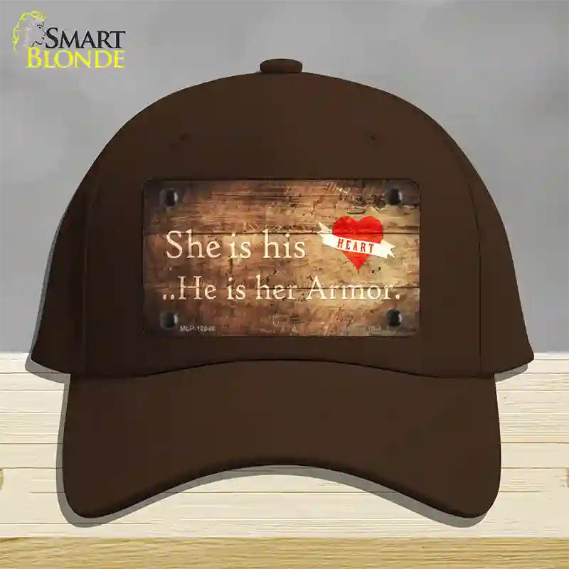 His Heart Her Armor Novelty License Plate Hat Cotton / Dark Brown