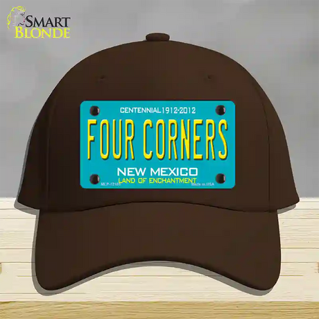 Four Corners Teal New Mexico Novelty License Plate Hat Cotton / Dark Brown