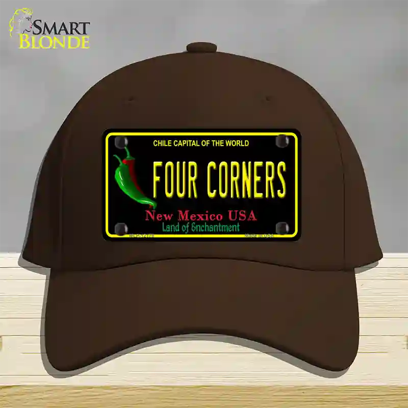 Four Corners New Mexico Black Novelty License Plate Hat Cotton / Dark Brown