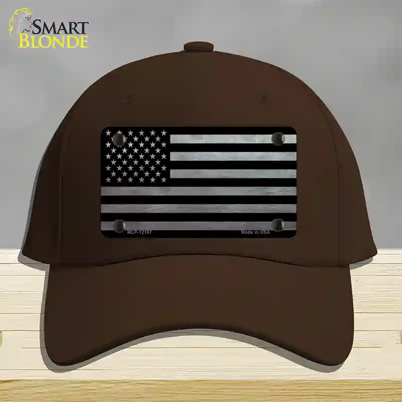 American Flag Black and Gray Novelty License Plate Hat Cotton / Dark Brown