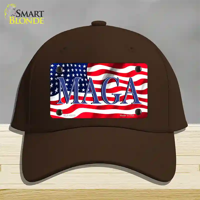 MAGA Flag Novelty License Plate Hat Cotton / Dark Brown