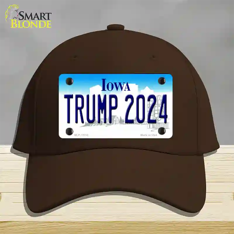 Trump 2024 Iowa Novelty License Plate Hat Cotton / Dark Brown