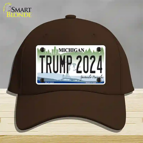 Trump 2024 Michigan Novelty License Plate Hat Cotton / Dark Brown