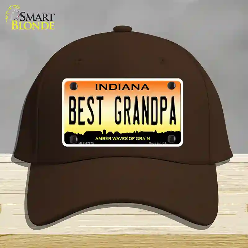 Best Grandpa Indiana Novelty License Plate Hat Cotton / Dark Brown