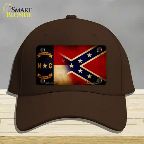 NC | Confederate Flag Novelty License Plate Hat Cotton / Dark Brown