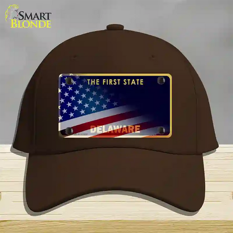 Delaware with American Flag Novelty License Plate Hat Cotton / Dark Brown